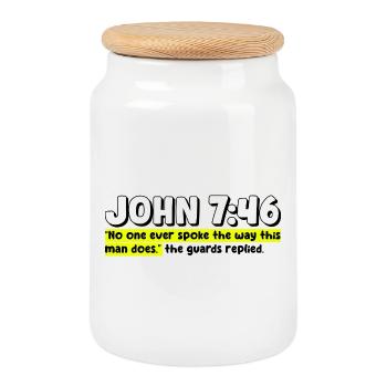John 7:46 | Bible Quote - Cookie Jar with Wooden Lid - white - Front