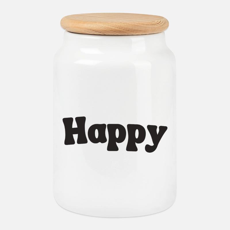 Happy - Keksdose mit Holzdeckel - Weiß