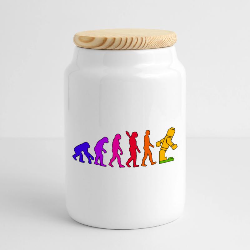 Brique de serrage Evolution Humanity Brique cloutée Boîte à biscuits avec couvercle en bois