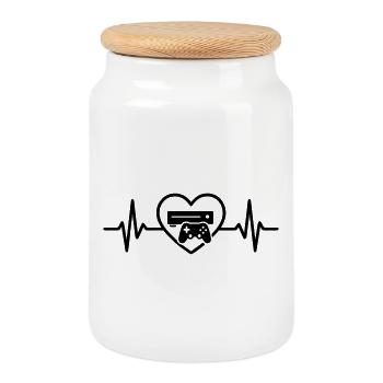 Game Console Gamer Heart - Cookie Jar with Wooden Lid - white - Front