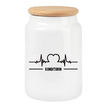Heartbeat pastry chef heart ECG pastry chef women - Cookie Jar with Wooden Lid - white - Front