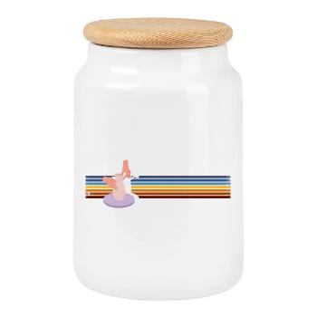 Ceramic Lovers Retro Style Pottery - Cookie Jar with Wooden Lid - white - Front