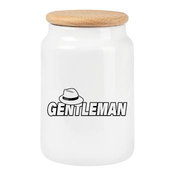 Gentleman - Cookie Jar with Wooden Lid - white - Front