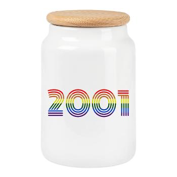 Design rétro arc-en-ciel 2001 - Boîte à biscuits avec couvercle en bois - blanc - Devant