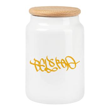 Belgrade Street Art Golden - Cookie Jar with Wooden Lid - white - Front