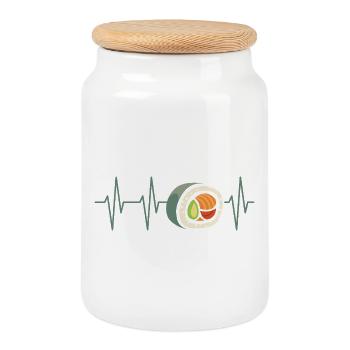 Sushi Heartbeat – Pulse Line Food Design - Boîte à biscuits avec couvercle en bois - blanc - Devant