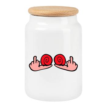 Snail Middle Finger Insult Wanker Fuck You - Cookie Jar with Wooden Lid - white - Front