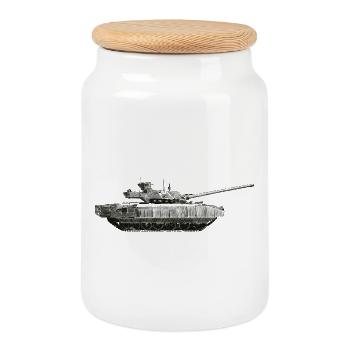 Monochrome Panzer Silhouette - Keksdose mit Holzdeckel - Weiß - Vorne