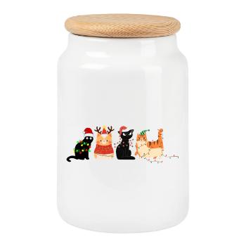 Katze in Weihnachten - Keksdose mit Holzdeckel - Weiß - Vorne