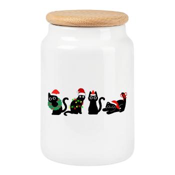 Katze in Weihnachten - Keksdose mit Holzdeckel - Weiß - Vorne
