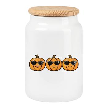 Pumpkin Halloween - Cookie Jar with Wooden Lid - white - Front