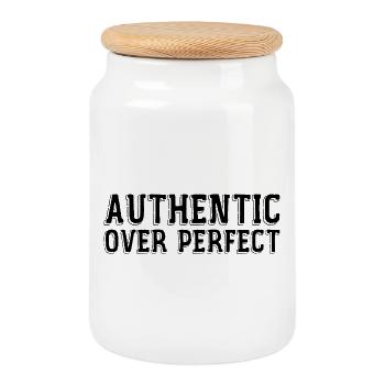 Authentic rather than perfect - Cookie Jar with Wooden Lid - white - Front