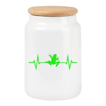 Frog Heartbeat ECG - Cookie Jar with Wooden Lid - white - Front