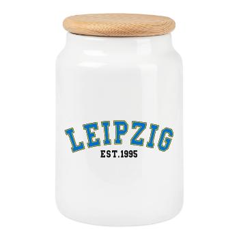 Leipzig Est. 1995 - Cookie Jar with Wooden Lid - white - Front