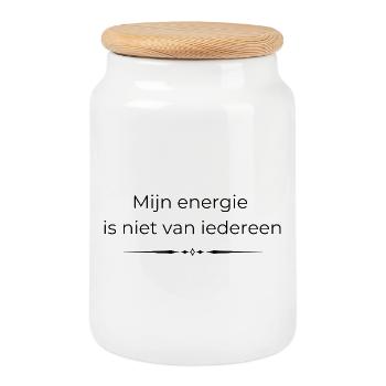 Borders Gift | My Energy Doesn't Belong to Everyone - Cookie Jar with Wooden Lid - white - Front