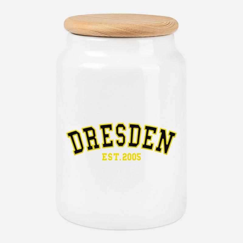 Dresde Est. 2005 - Boîte à biscuits avec couvercle en bois - blanc
