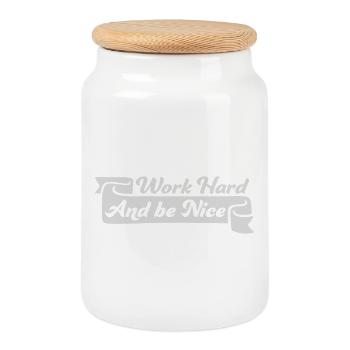 Work Hard Be Nice Motivation Positiver Geist Zitat - Keksdose mit Holzdeckel - Weiß - Vorne