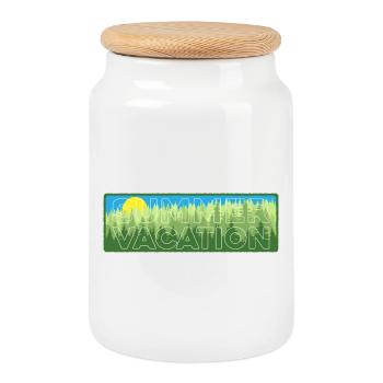 Summer Vacation Hiking Outline - Cookie Jar with Wooden Lid - white - Front