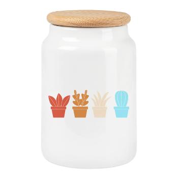 Cactus Plant Cacti - Cookie Jar with Wooden Lid - white - Front