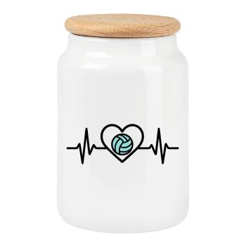 Heart Volleyball – Passion for Team Sports - Cookie Jar with Wooden Lid - white - Front