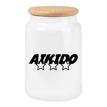 Aikido - Martial Art - Aikido - Cookie Jar with Wooden Lid - white - Front