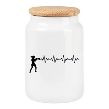 Boxer Boxing ECG Heartbeat Heart Rate - Cookie Jar with Wooden Lid - white - Front