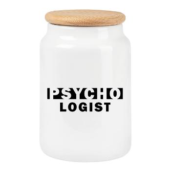 Psycho Logist – Typo Design Geschenk - Keksdose mit Holzdeckel - Weiß - Vorne