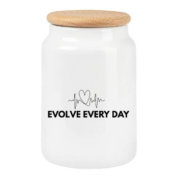 Evolve Every Day Shirt – Growth Mindset Print - Keksdose mit Holzdeckel - Weiß - Vorne