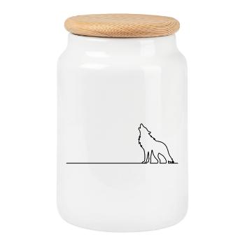 Wolf Outline - Keksdose mit Holzdeckel - Weiß - Vorne