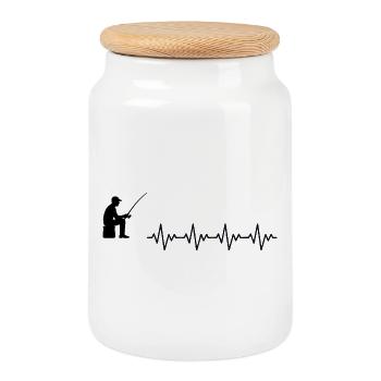 Pêche à l’hameçon pêcheur Pêcheur ECG Battement de cœur - Boîte à biscuits avec couvercle en bois - blanc - Devant