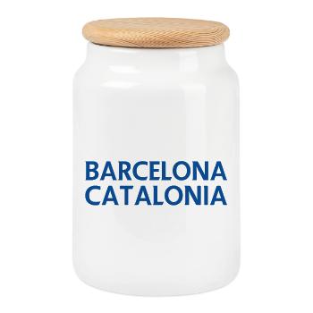 Barcelona – Katalonien Lyrisches Design - Keksdose mit Holzdeckel - Weiß - Vorne