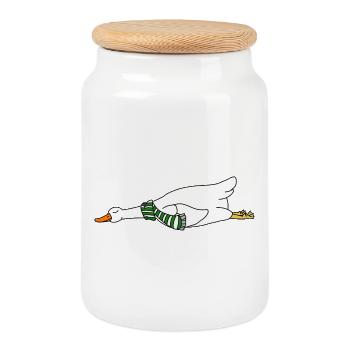 Lustiger fliegender Enten-Gänseschal – gemütlicher Winterurlaub - Keksdose mit Holzdeckel - Weiß - Vorne
