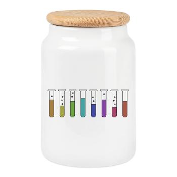 Tubes à essai avec produits chimiques - Boîte à biscuits avec couvercle en bois - blanc - Devant