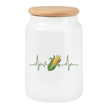 Corn Heart Rhythm: Naturkraft Design - Cookie Jar with Wooden Lid - white - Front
