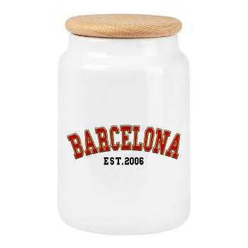 Barcelona gegründet 2006 - Keksdose mit Holzdeckel - Weiß - Vorne