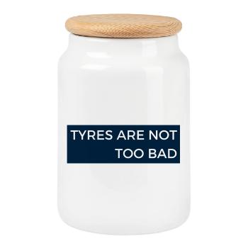 Tyres are not too bad - Motor Sport Radio Message - Cookie Jar with Wooden Lid - white - Front