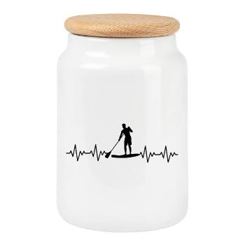 Stand up paddle SUP ECG heartbeat - Cookie Jar with Wooden Lid - white - Front