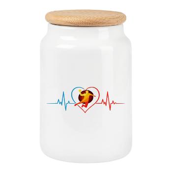 Handball Herzschlag – EKG Handballer - Keksdose mit Holzdeckel - Weiß - Vorne