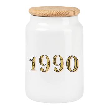 Cadeau d’anniversaire 1990 Vintage 1990  - Boîte à biscuits avec couvercle en bois - blanc - Devant