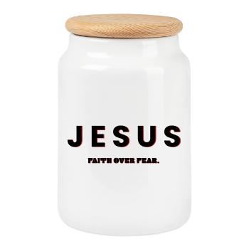 Jesus, Faith Over Fear - Christian Clothing - Cookie Jar with Wooden Lid - white - Front