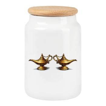 Golden Oil Lamps - Cookie Jar with Wooden Lid - white - Front
