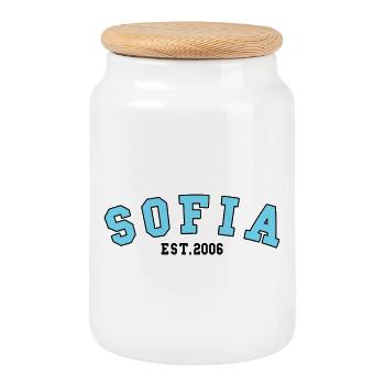 Sofia gegründet 2006 - Keksdose mit Holzdeckel - Weiß - Vorne