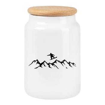 Snowboarder Mountains Snowboard - Boîte à biscuits avec couvercle en bois - blanc - Devant