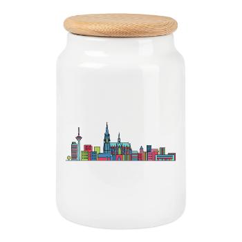 Cologne City Skyline Cathedral Modern Line Art - Cookie Jar with Wooden Lid - white - Front