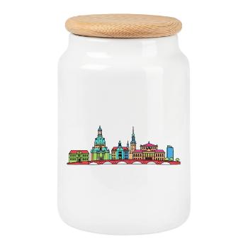 Ligne de la ville de Dresde à la Frauenkirche - Boîte à biscuits avec couvercle en bois - blanc - Devant