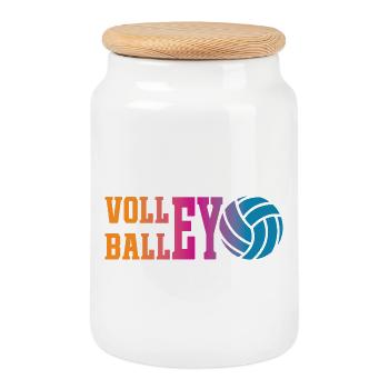 Volley-ball coloré - Boîte à biscuits avec couvercle en bois - blanc - Devant