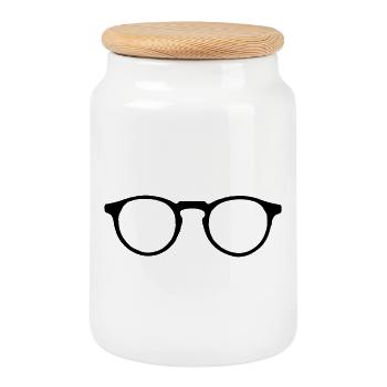 Lunettes - Boîte à biscuits avec couvercle en bois - blanc - Devant