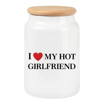 I Love My Hot Girlfriend – Typography - Cookie Jar with Wooden Lid - white - Front