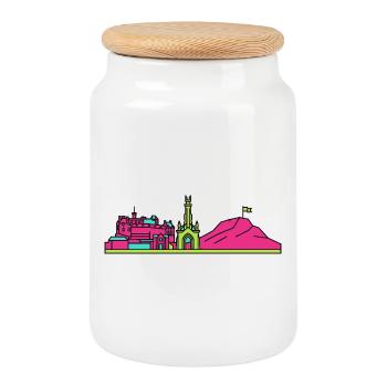 Edinburgh City Skyline Castle Moderne Linienkunst - Keksdose mit Holzdeckel - Weiß - Vorne