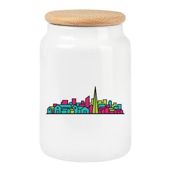 Silhouette moderne de la ligne d’horizon de Livingston City - Boîte à biscuits avec couvercle en bois - blanc - Devant